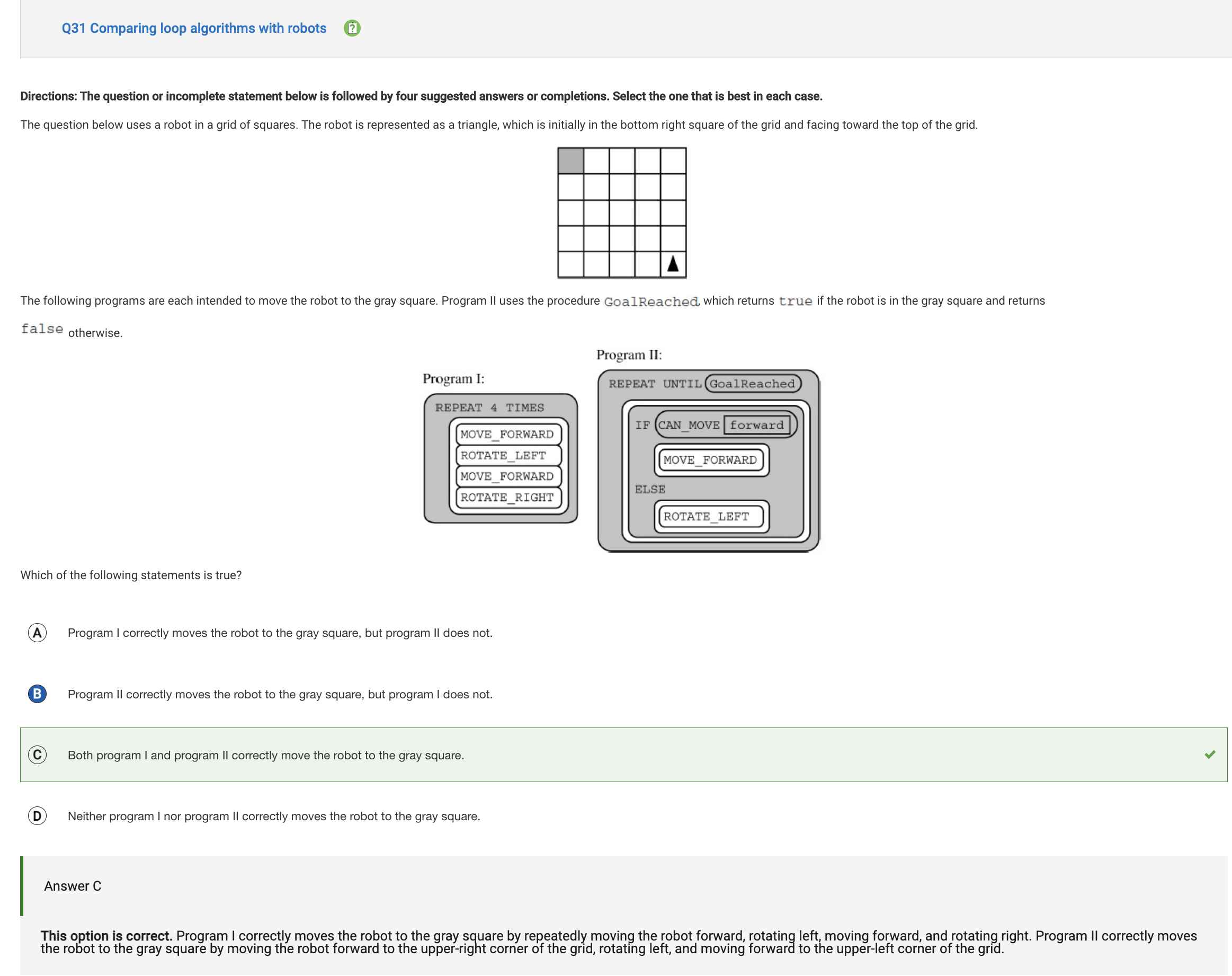 Robot algorithm